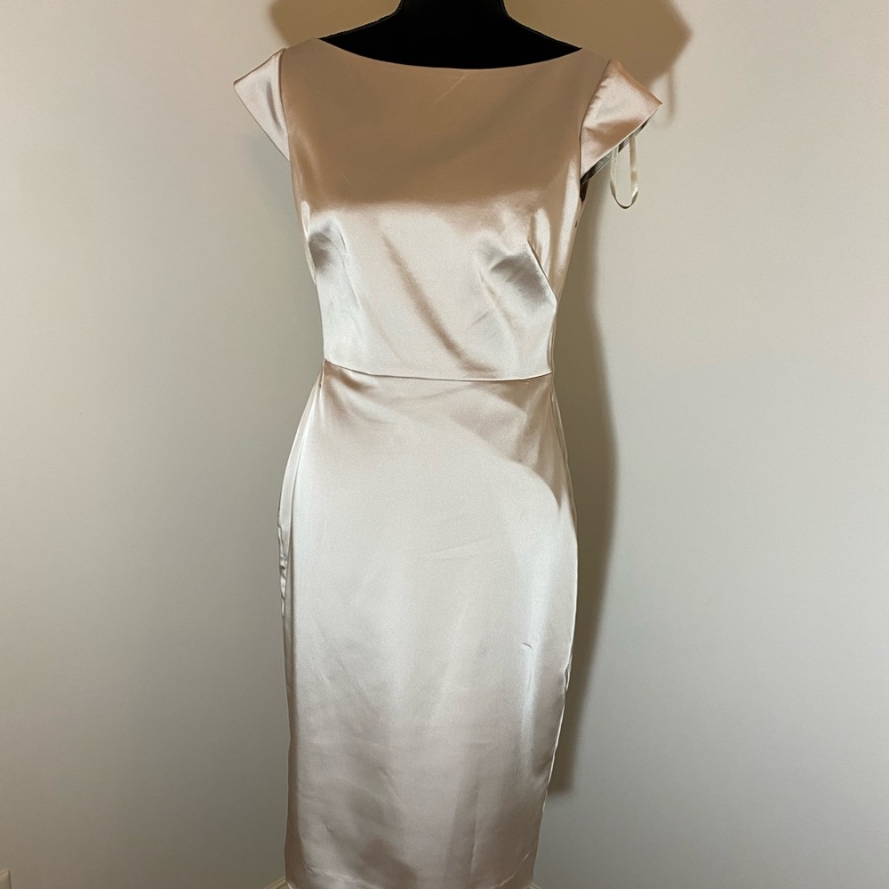 Champagne Silky Dress with Bow Detail